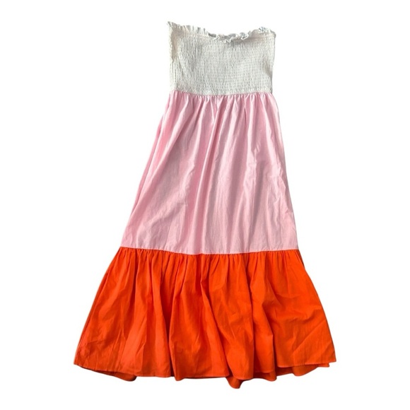 Casual dress Petal & Pup Shia Pink White Orange Color-block Strapless Midi
Dress - Picture 2 of 3